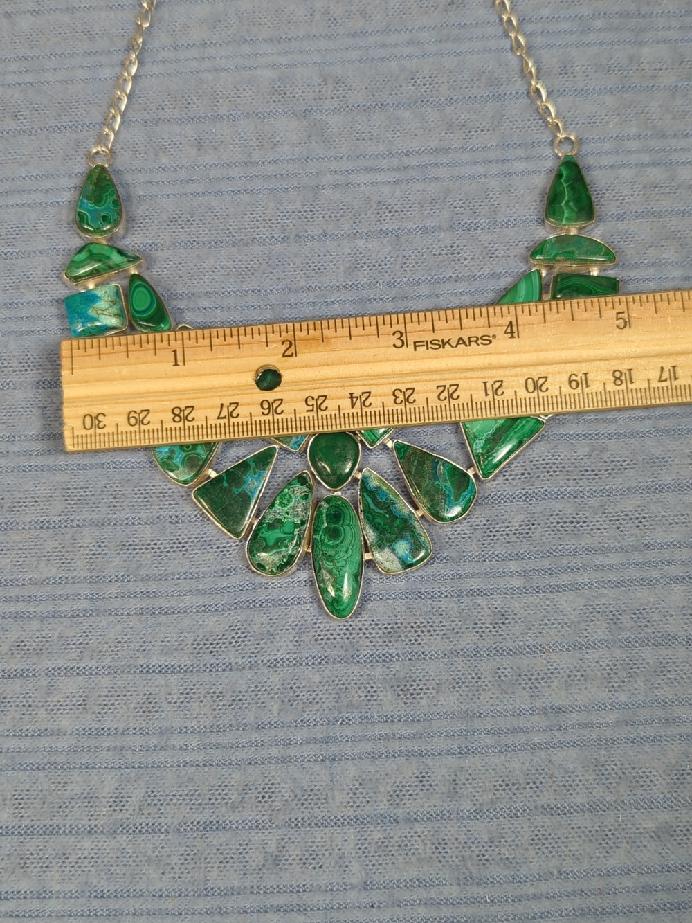 Malachite And Chrysocola Large Natural Stone Statement Necklace - Picture 10 of 12